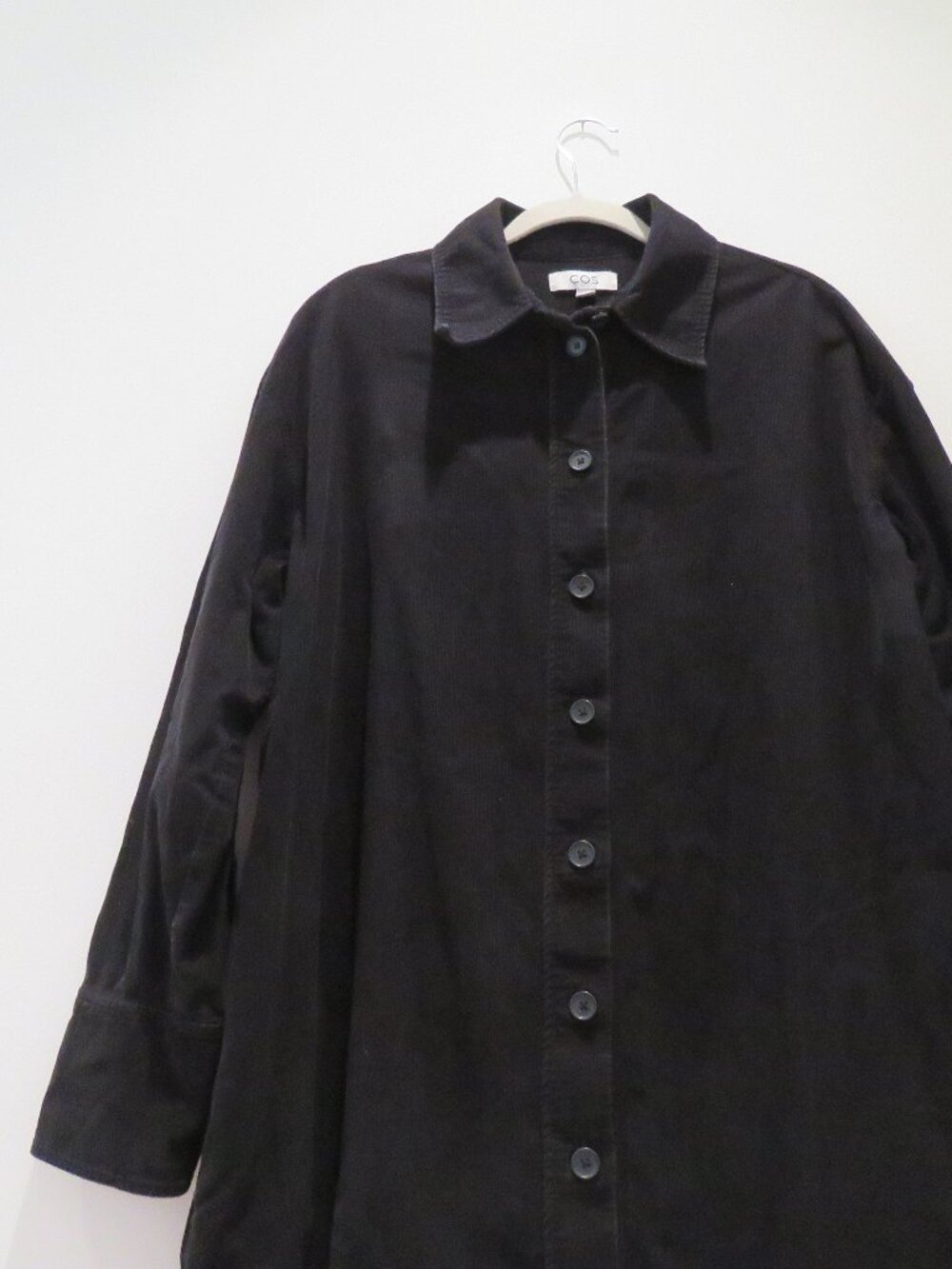 COS Corduroy Shirt Midi Dress Black US 12 Minimalist Quiet Luxury 90s Oversized - Picture 9 of 14
